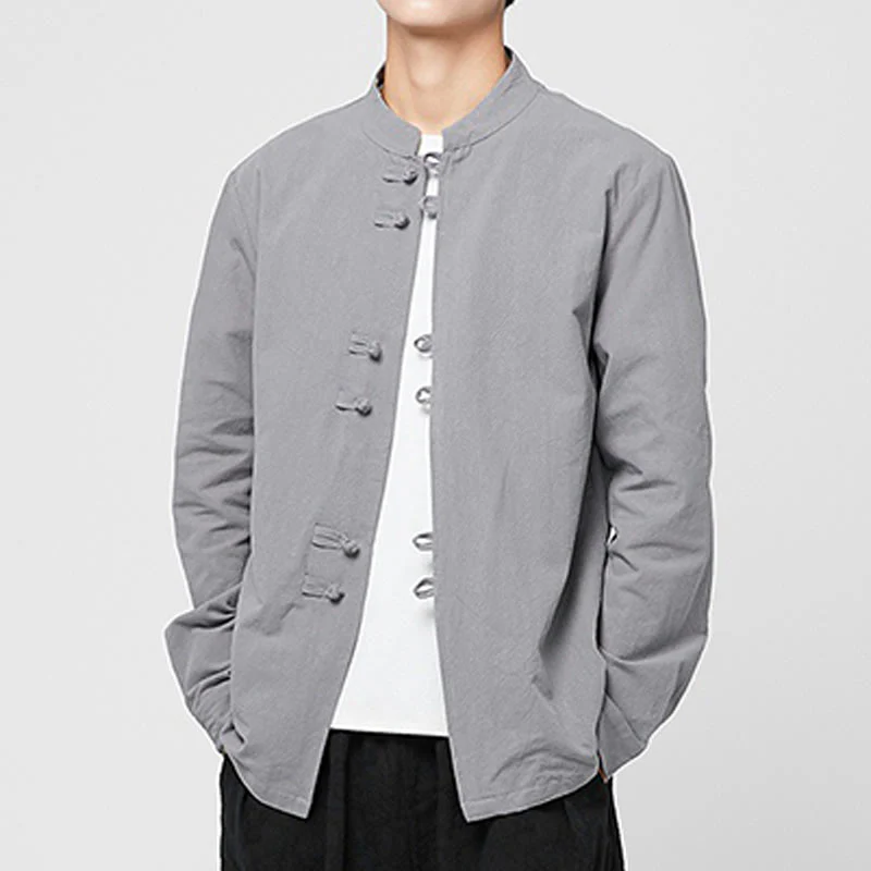 Buddha Stones Men's Frog-Button Dragon Pattern Cuffs Cotton Long Sleeve Shirt