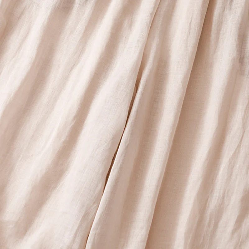 Buddha Stones Summer Embroidery Double Layer Cotton Linen Women's Wide Leg Pants With Pockets