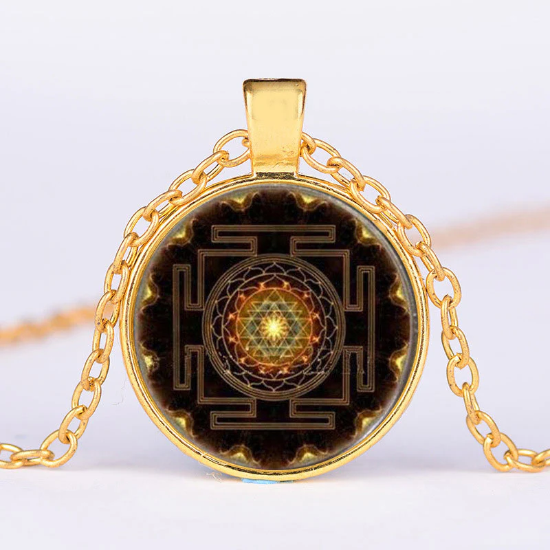 Buddha Stones Sacred Sri Yantra Time Gemstone Necklace
