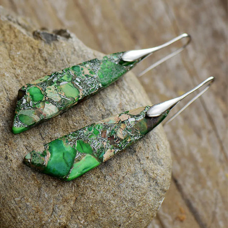 Buddha Stones Natural Emperor Stone Geometric Crystal Anti-Stress Earrings