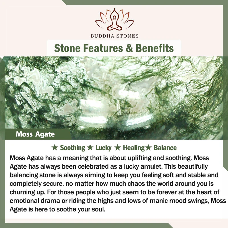 Buddha Stones Moss Agate Healing Balance Ring
