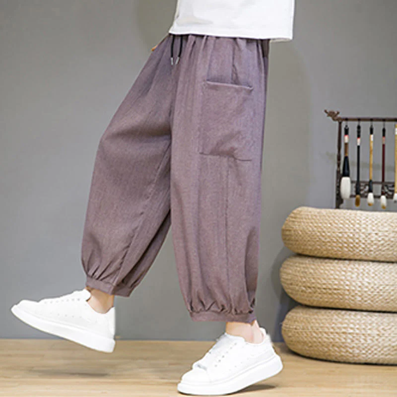 Buddha Stones Casual 7-8 Length Cropped Men's Harem Pants With Side Pockets