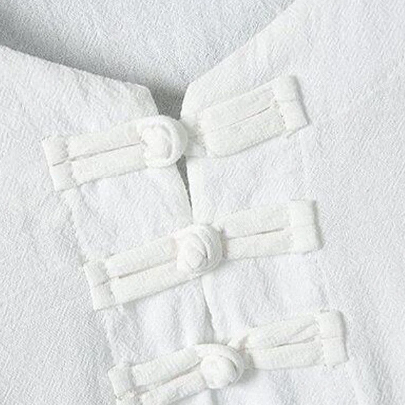 Buddha Stones Summer Frog-Button Yellow Bamboo Leaves Half Sleeve Men's Linen Shirt