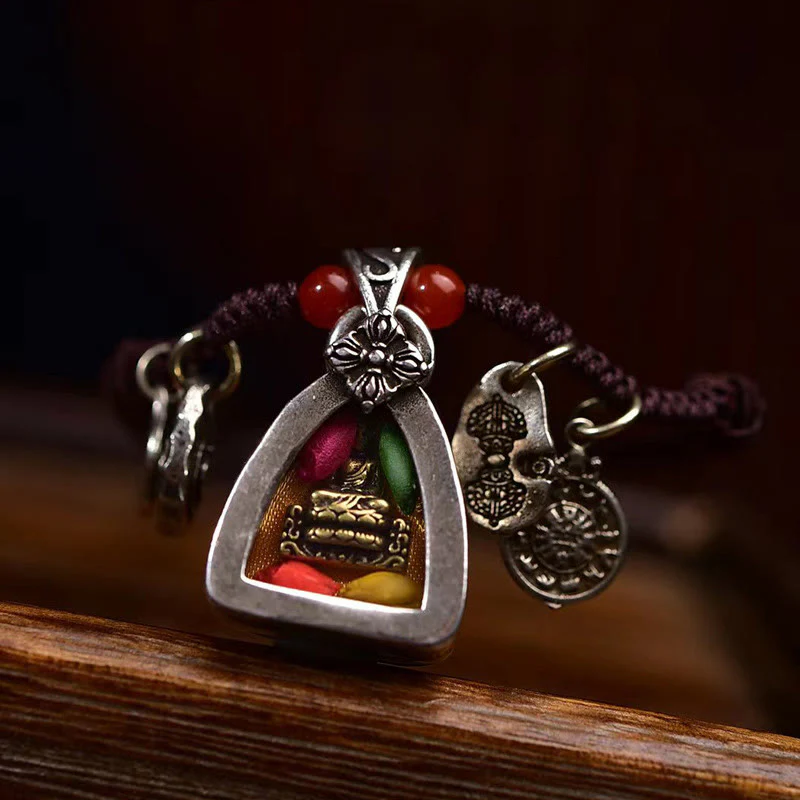 Buddha Stones Tibetan Medicine Buddha Compassion Braided Rope Necklace Pendant