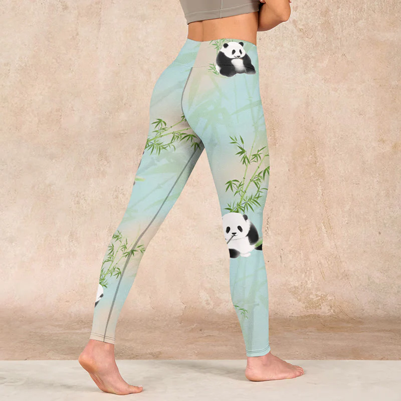 Buddha Stones Pandas Bamboo Print Gym Leggings Women's Yoga Pants