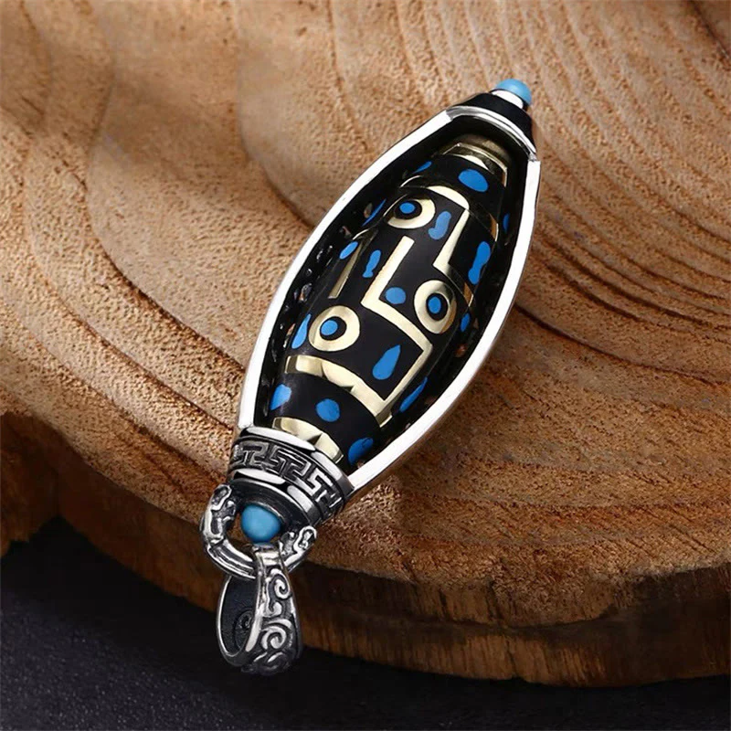 FREE Today: Peace & Purity Tibetan Om Mani Padme Hum Nine-Eye Dzi Bead Pattern Rotatable Necklace Pendant