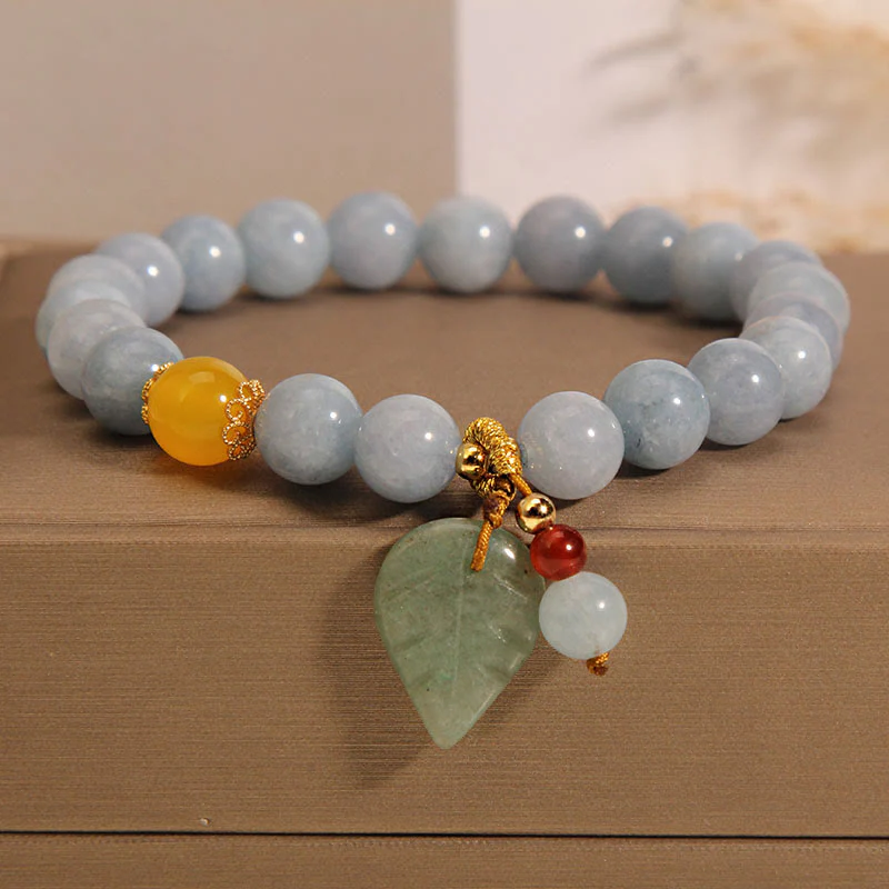 Buddha Stones Aquamarine Jade Leaf Healing Charm Bracelet