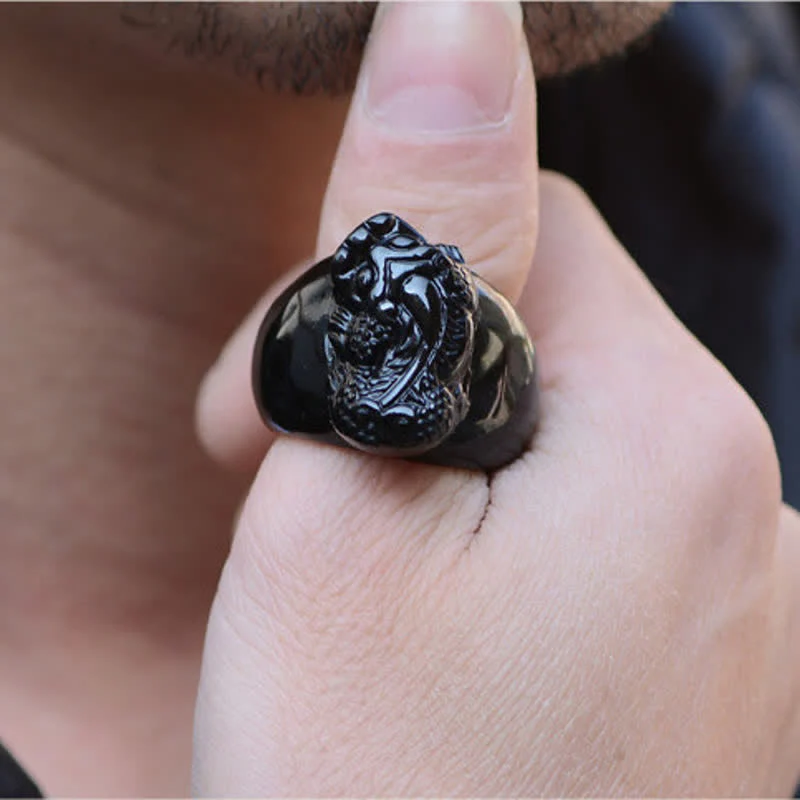 Buddha Stones FengShui PiXiu Black Obsidian Strength Ring