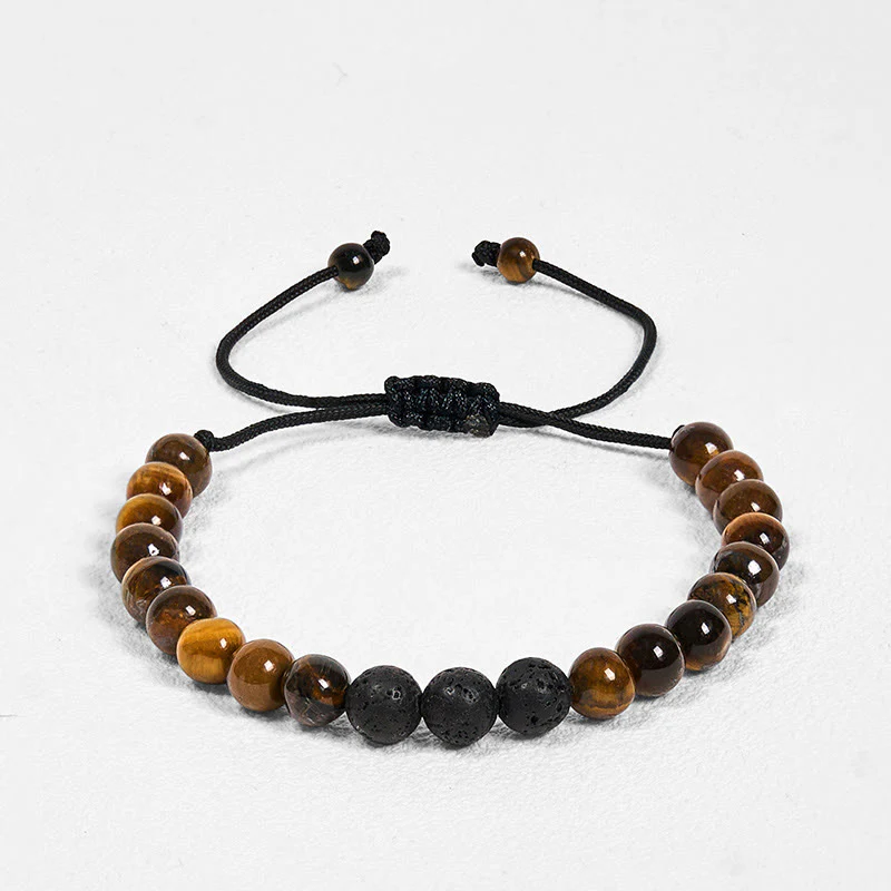 Buddha Stones 3Pcs Tiger Eye Lava Rock Protection Bracelet Set