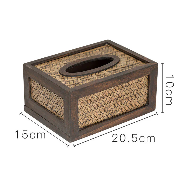 Buddha Stones Handmade Bamboo Woven Wood Tissue Box Wooden Tissue Holder Wipes Boxes Decoration