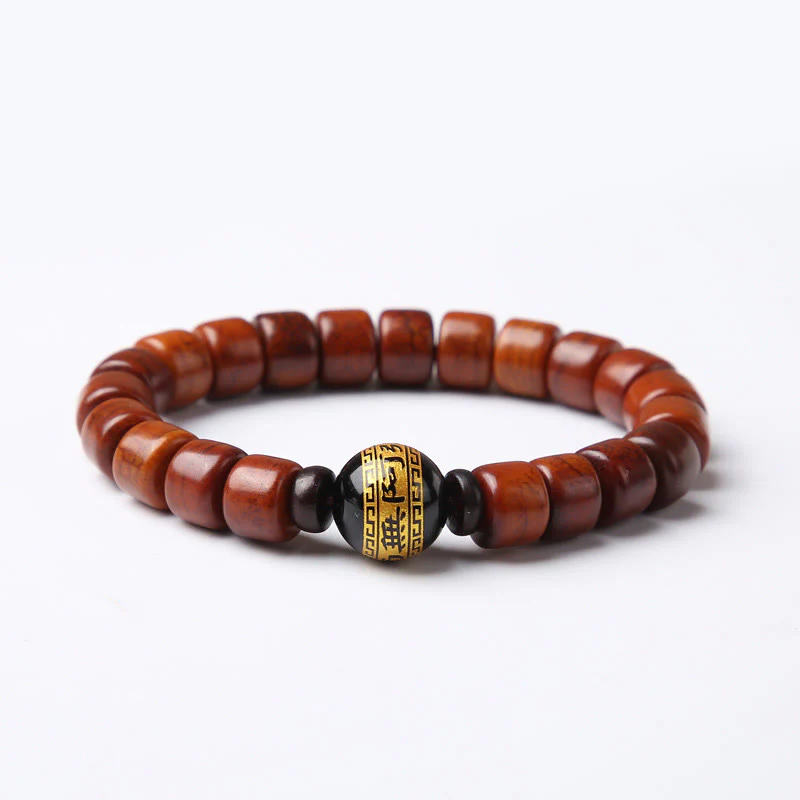 Buddha Stones Tibetan Bone Beads Three-Eyed Dzi Bead Sheep Horn Red Agate Strength Bracelet