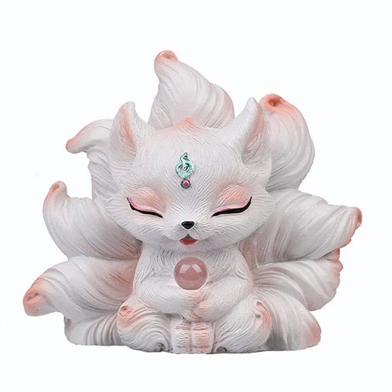 Buddha Stones Mini Nine Tailed Fox Luck Resin Home Desk Decoration