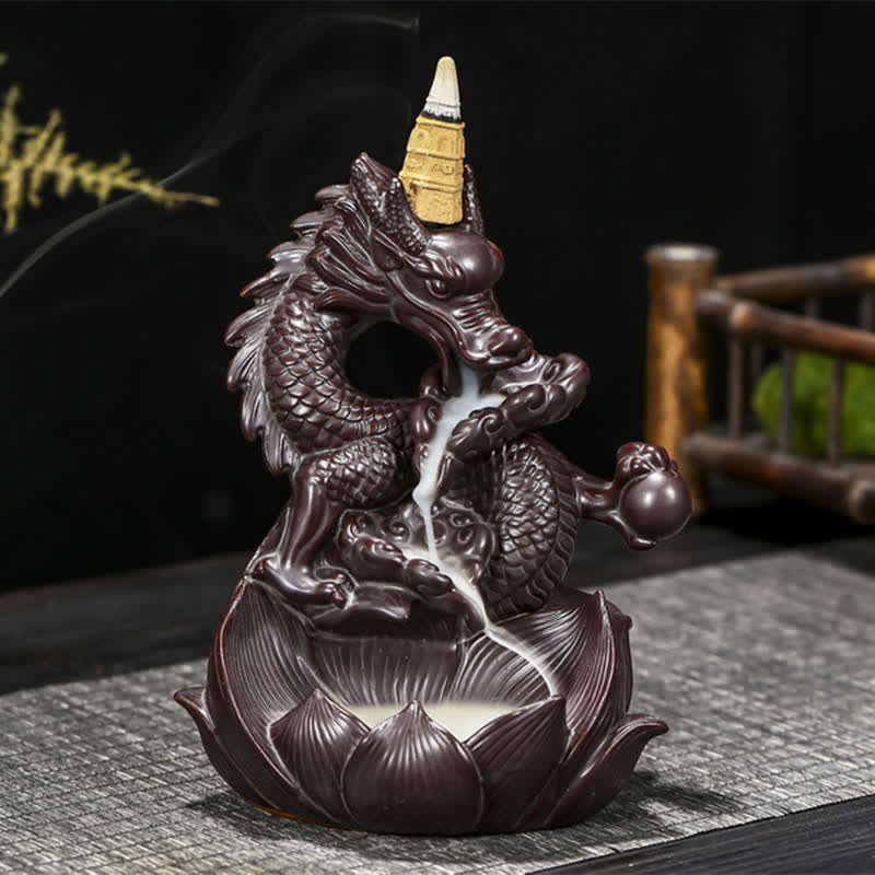 Buddha Stones Dragon Lotus Pattern Strength Protection Ceramic Incense Burner Decoration