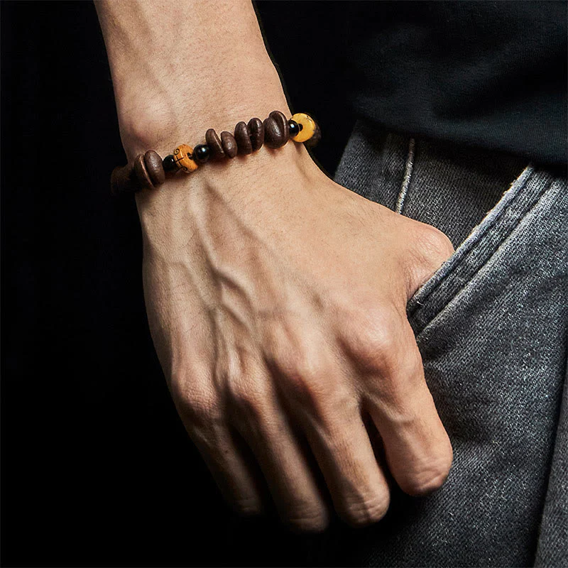 Buddha Stones Natural Coffee Beans Yak Bone Beads Bracelet