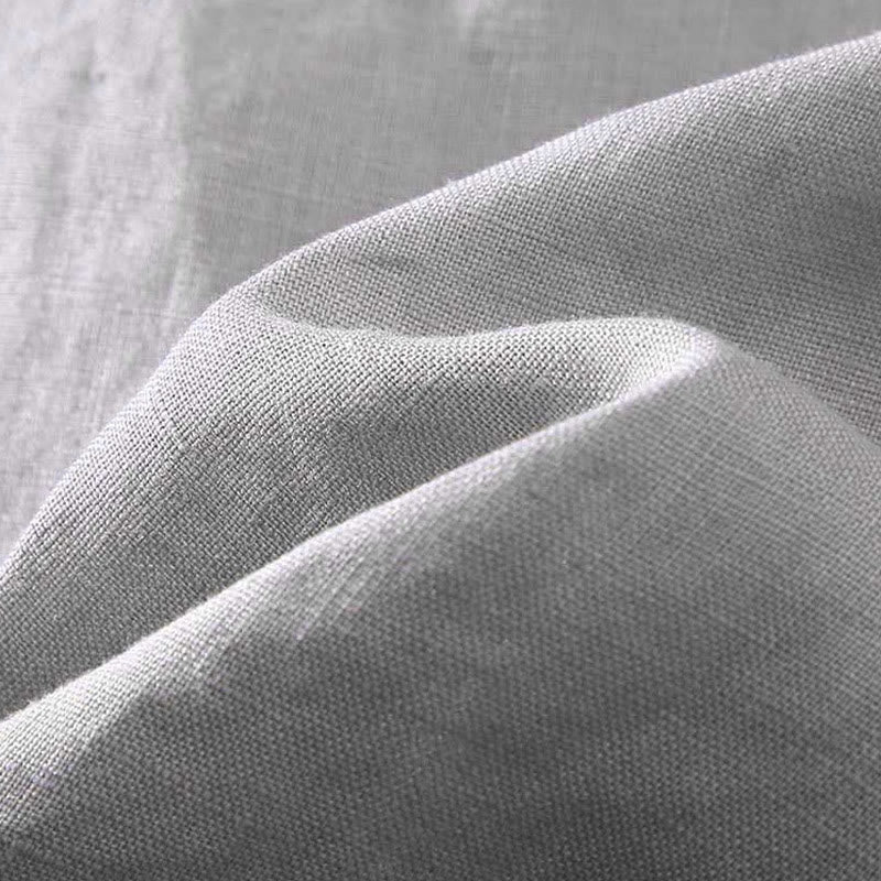 Buddha Stones Casual Simple Design Crew Neck Men's Short Sleeve Linen Shirt With Pocket