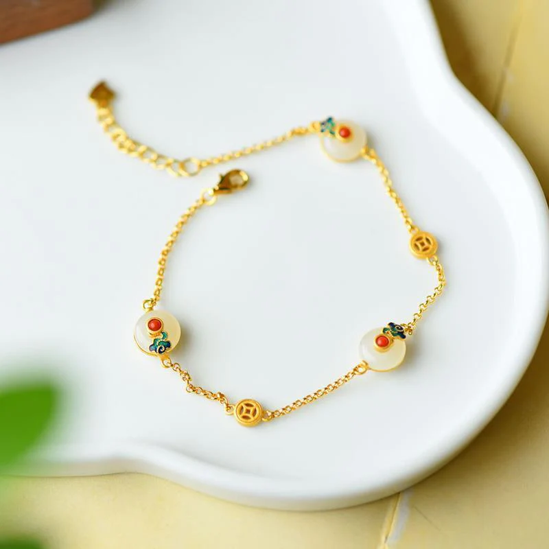 Buddha Stones Peace Buckle White Jade Luck Copper Bracelet