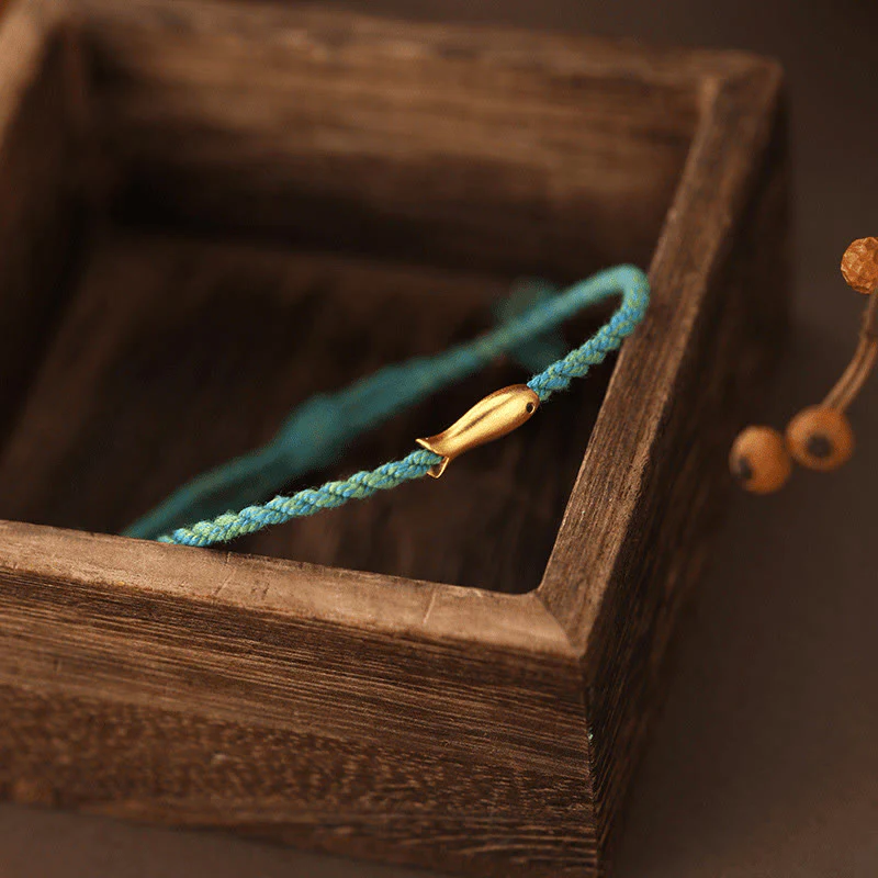 Buddha Stones Copper Lucky Koi Fish Luck Rope Bracelet