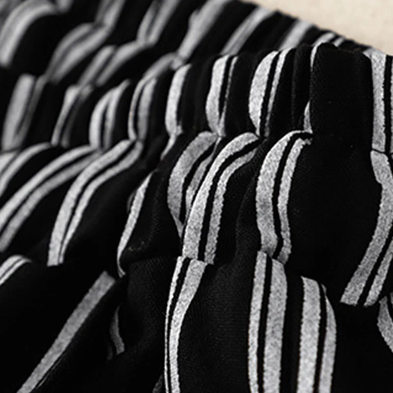 Buddha Stones Casual Acrylic Stripe Lace-up Women's Wide Leg Pants With Pockets