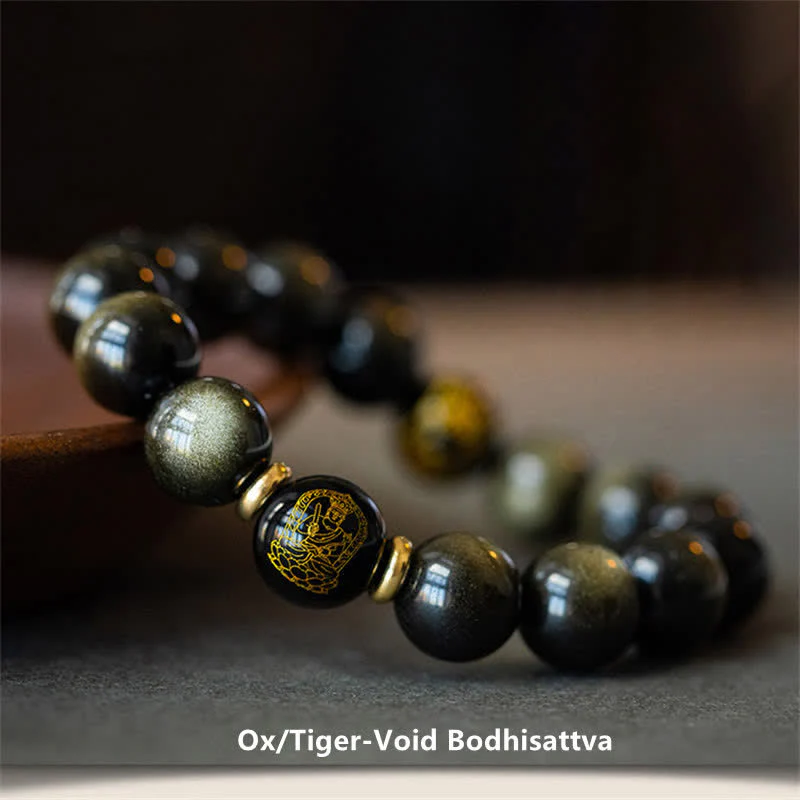 Buddha Stones Chinese Zodiac Natal Buddha Gold Sheen Obsidian Wealth Protection Bracelet