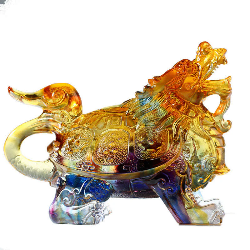 Buddha Stones Feng Shui Dragon Turtle Handmade Liuli Crystal Art Piece Home Office Decoration