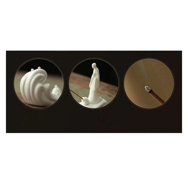 Buddha Stones Buddha Monk Ceramic Sea Wave Mountain Blessing Incense Burner Decoration