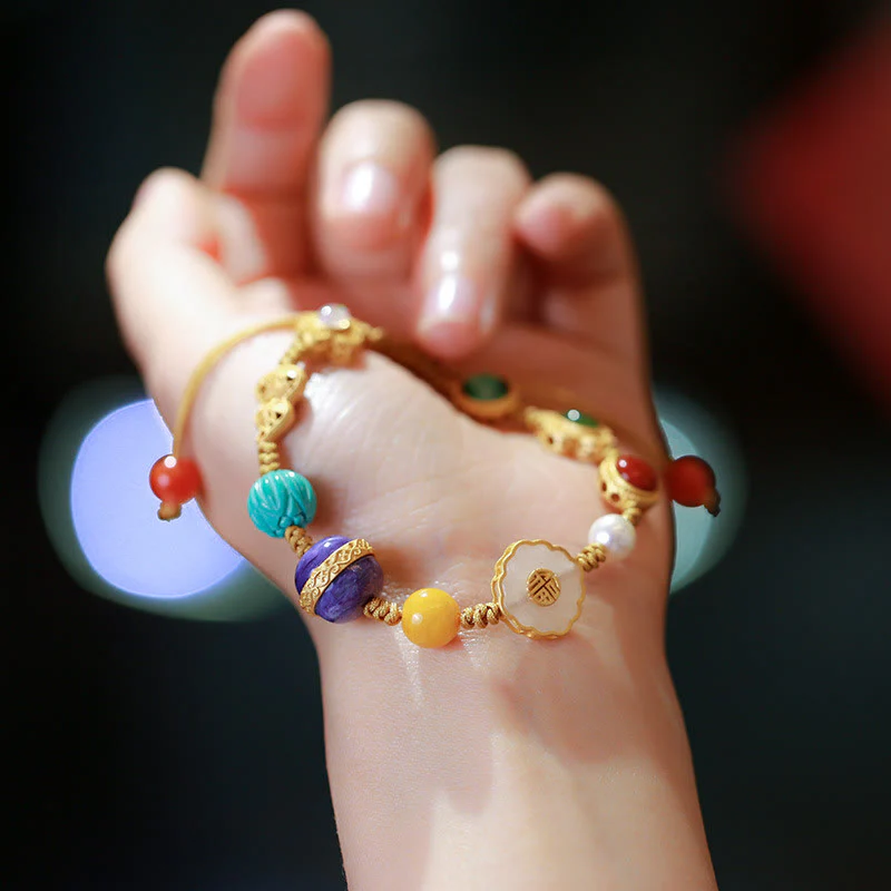 Buddha Stones 925 Sterling Silver Natural Hetian Jade Amber Red Agate Crystals Luck Bracelet