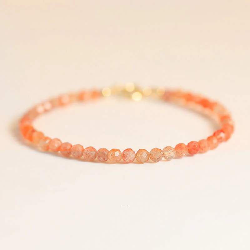 Buddha Stones 3mm Sun Stone Ultra-thin Beads 14k Gold Plated Copper Wealth Bracelet