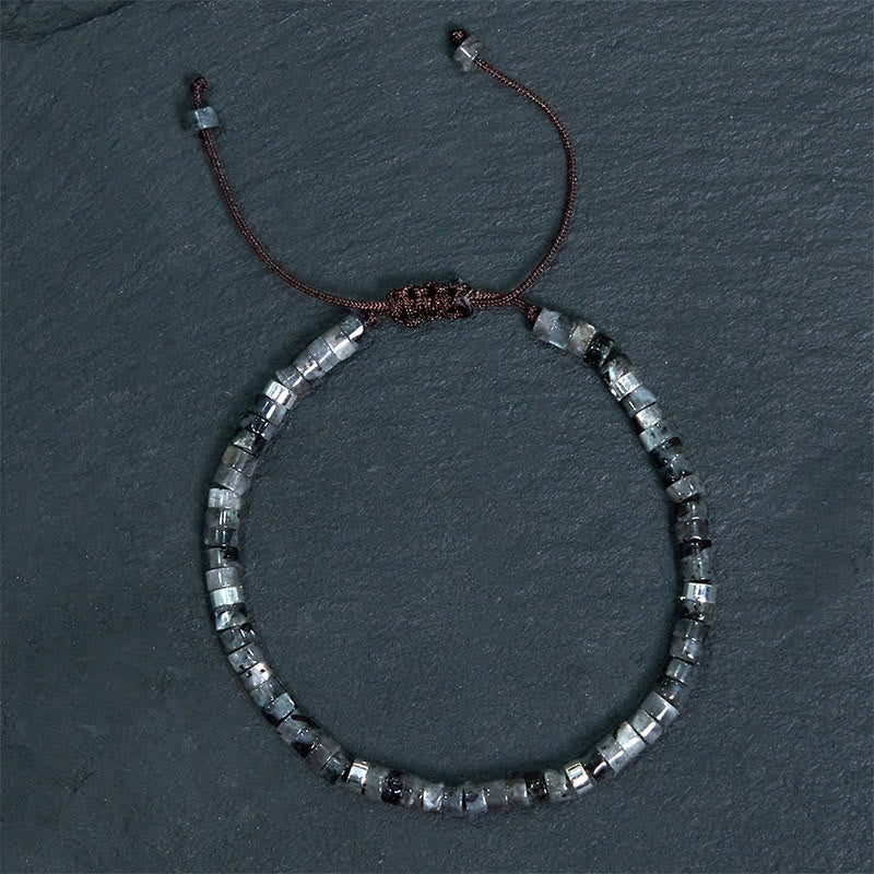 Buddha Stones Natural Black Glitter Stone Courage Spacer Bead Bracelet