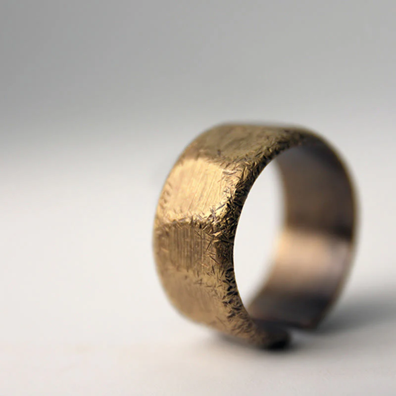 Buddha Stones Tibetan Simple Design Copper Brass Frosted Wealth Ring