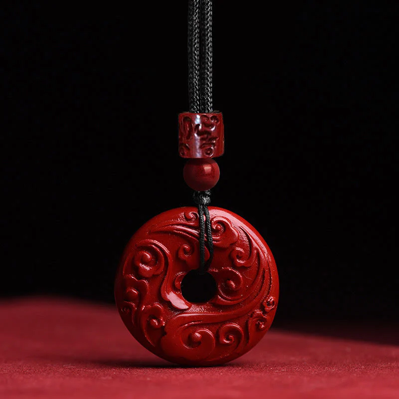 Buddha Stones Natural Cinnabar Lotus Peace Buckle Blessing Necklace String Pendant