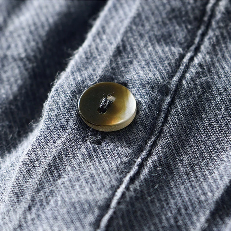 Buddha Stones Causal Plain Lapel Ramie Linen Half Button Men's Shirt