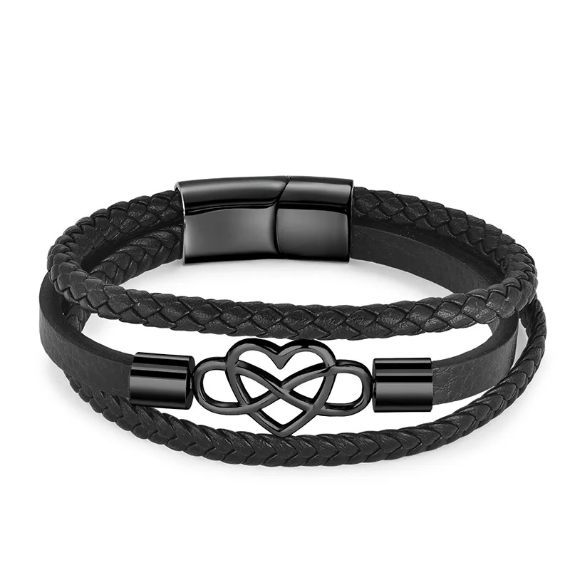 Buddha Stones Geometric Leather Titanium Steel Strengthen Buckle Bracelet