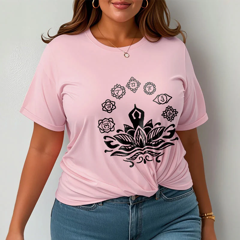 Buddha Stones Casual Meditating Figure Lotus Flower Seven Chakras Pattern Cotton Tee T-Shirt