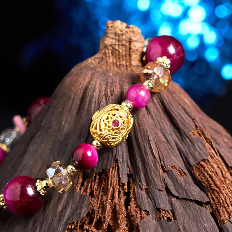 Buddha Stones Natural Red Tiger Eye Green Tiger Eye Beads Weight Balance Bracelet