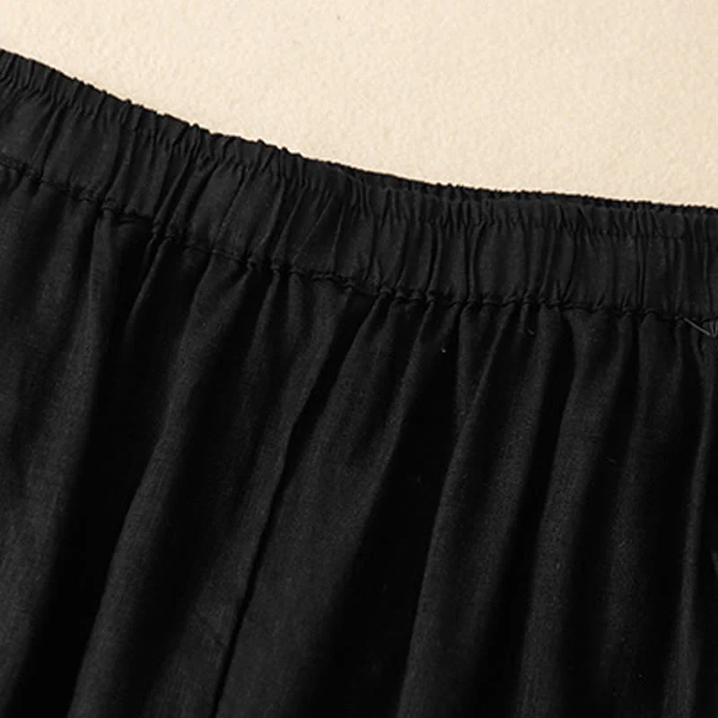 Buddha Stones Casual Plain Cropped Pants Women's Cotton Linen Harem Pants With Pockets