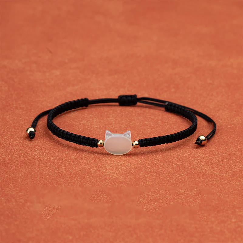 Buddha Stones Faceless Cat Head Red String Shell Connection Bracelet