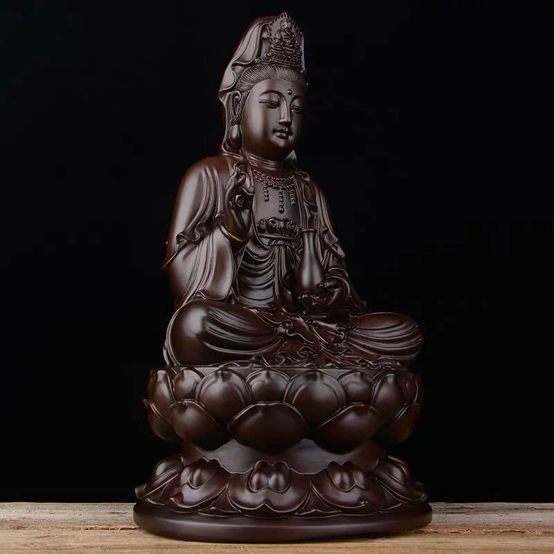 Buddha Stones Avalokitesvara Ebony Lotus Harmony Blessing Home Decoration