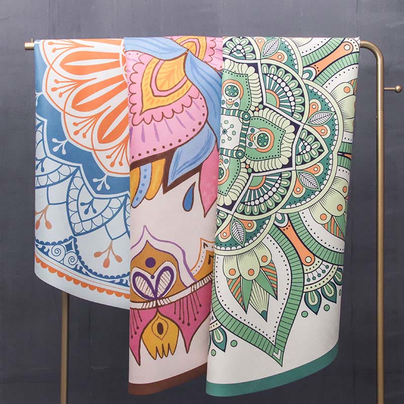 Buddha Stones Tibetan Lotus Mandala Enlightenment Foldable Natural Rubber Yoga Mat Decoration