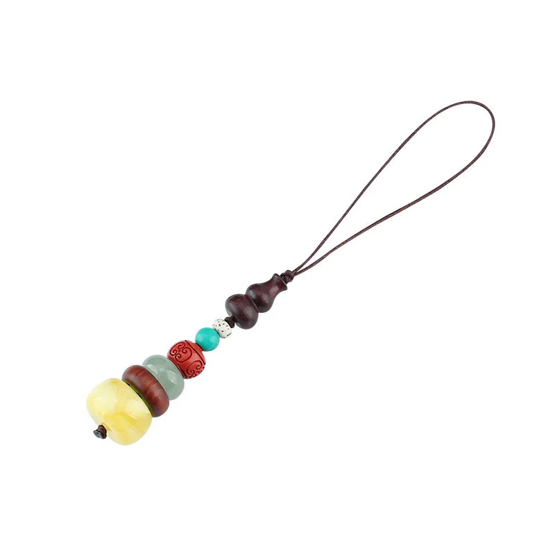 Buddha Stones Green Sandalwood Ebony Wood Gourd Seven Layer Pagoda Positive Phone Hanging Decoration