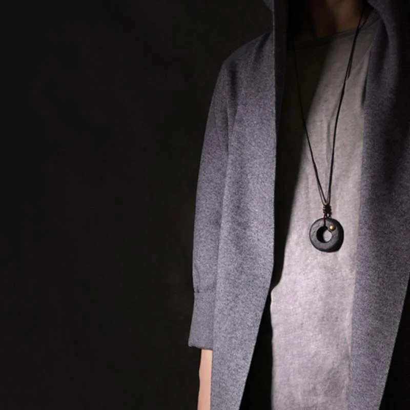 Buddha Stones Zen Circle Ebony Wood Peace Calm Necklace Pendant