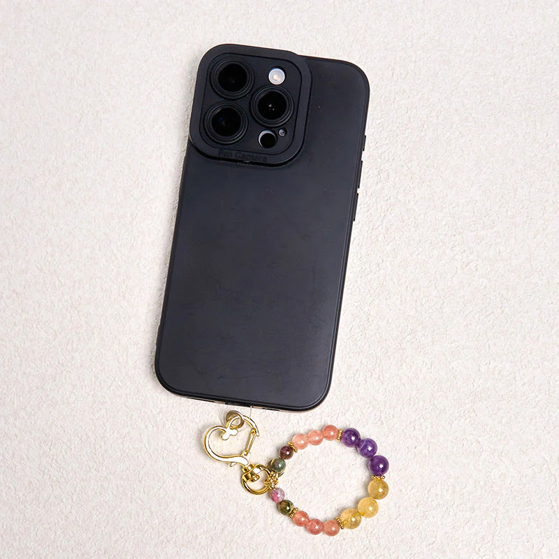 Buddha Stones Natural Strawberry Quartz Amethyst Citrine Beads Love Key Chain Hanging Decoration