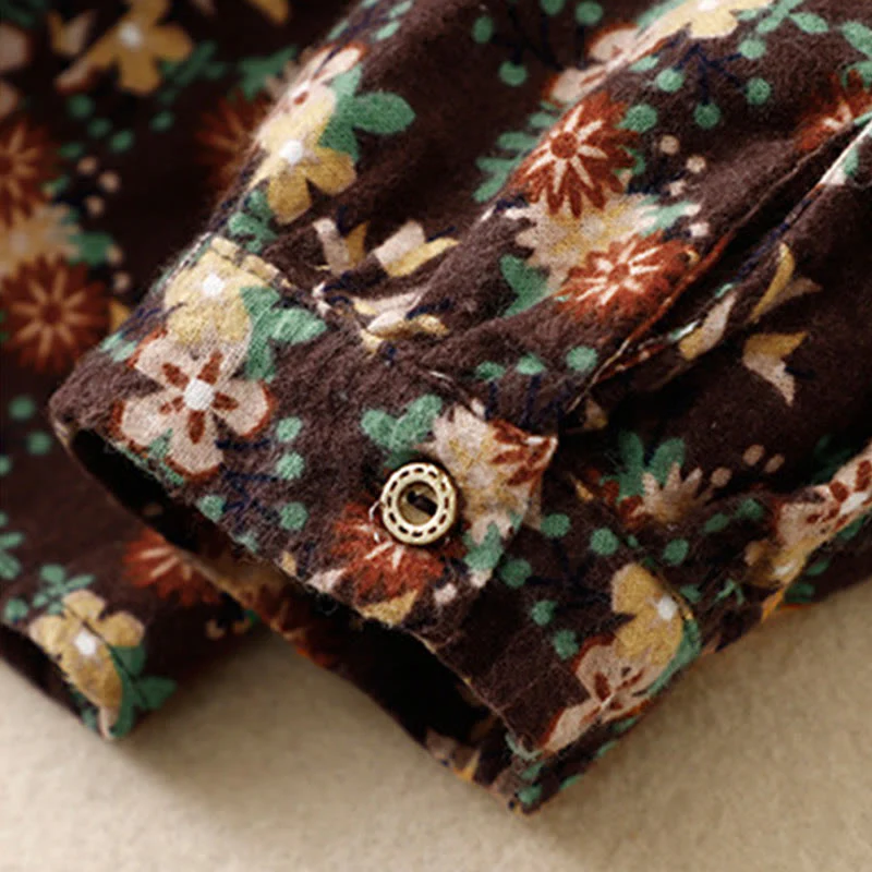 Buddha Stones Casual Florals Crew Neck Cotton Linen Women's Shirt