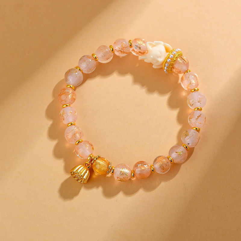 Buddha Stones Tibetan Incense Ash Liuli Glass Bead Lucky Nine Tailed Fox Lotus Charm Bracelet