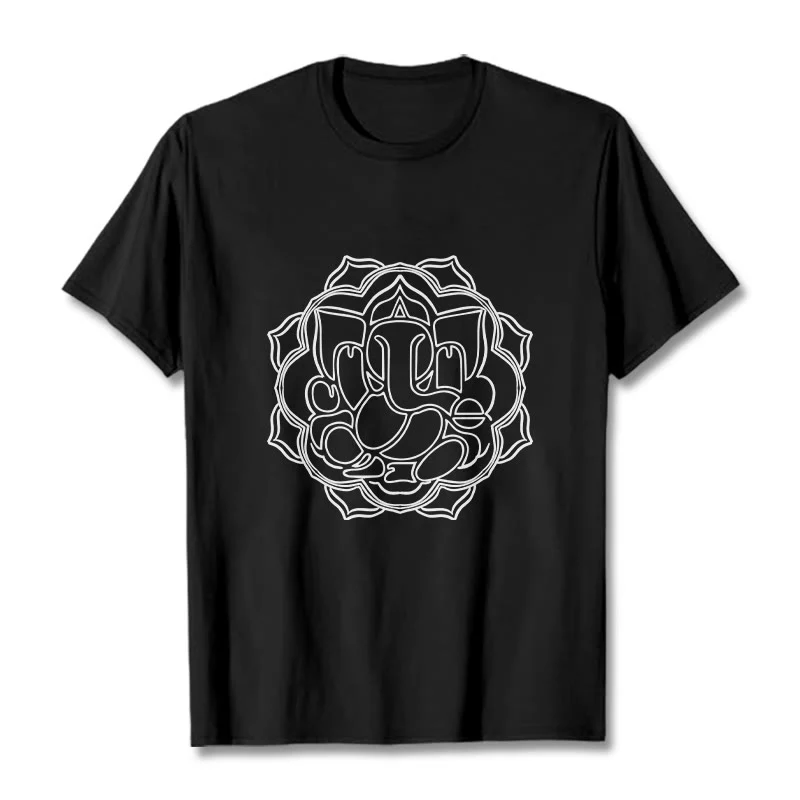 Buddha Stones Casual Mandala Design Ganesha Pattern Cotton Tee T-shirt