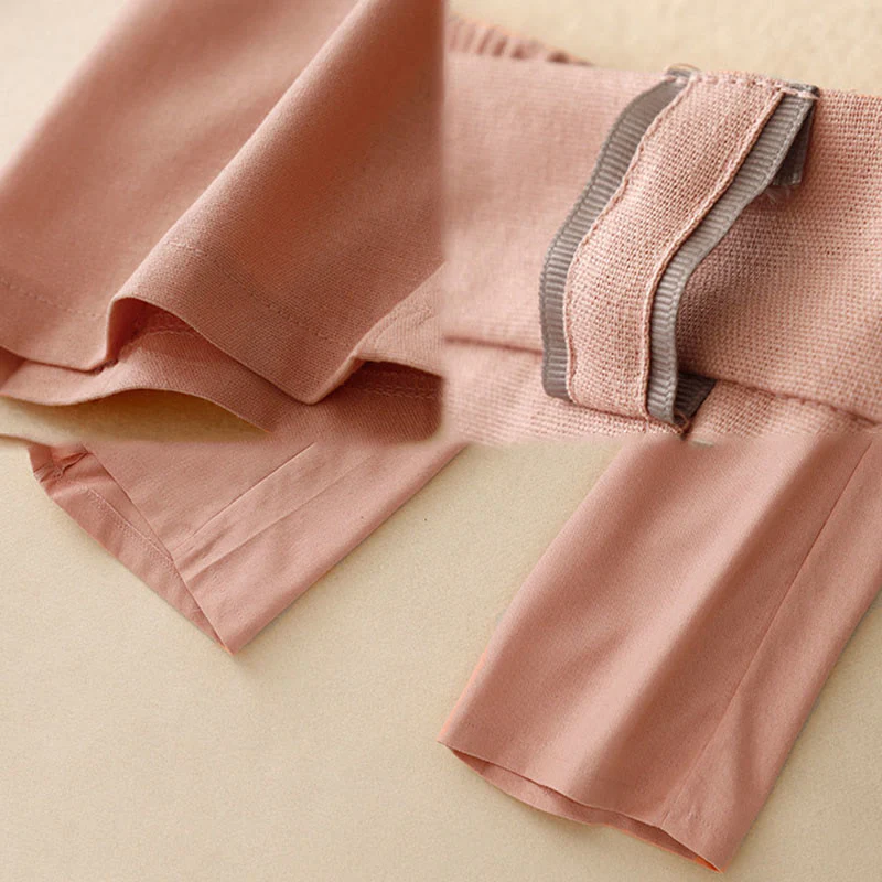 Buddha Stones Casual Straight Leg Design Women's Cotton Linen Pants With Pockets