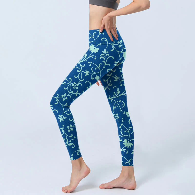 Buddha Stones Vine Plants Flowers Print Gym Leggings Women's Yoga Pants