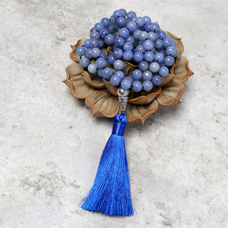 Buddha Stones 108 Mala Blue Aventurine Beads Yoga Meditation Prayer Beads Necklace