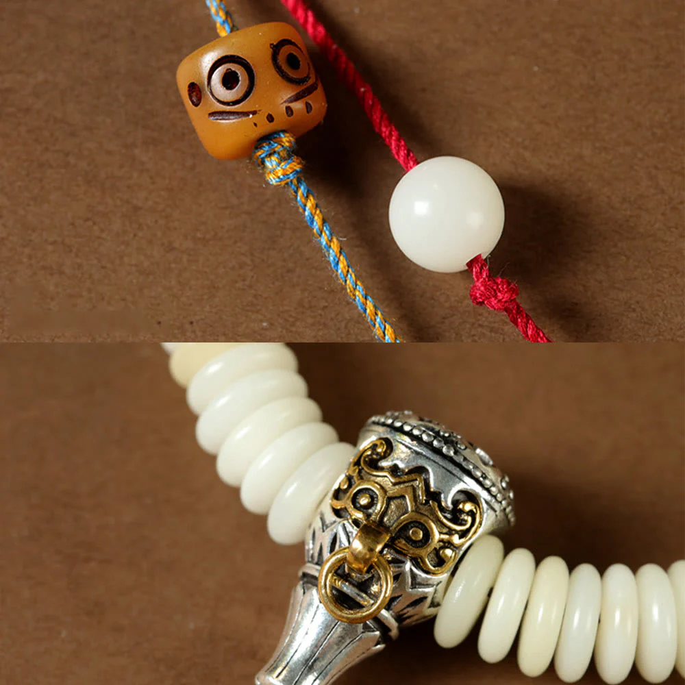 Buddha Stones Natural White Bodhi Seed Stone Wisdom Tassel Wrist Mala Bracelet