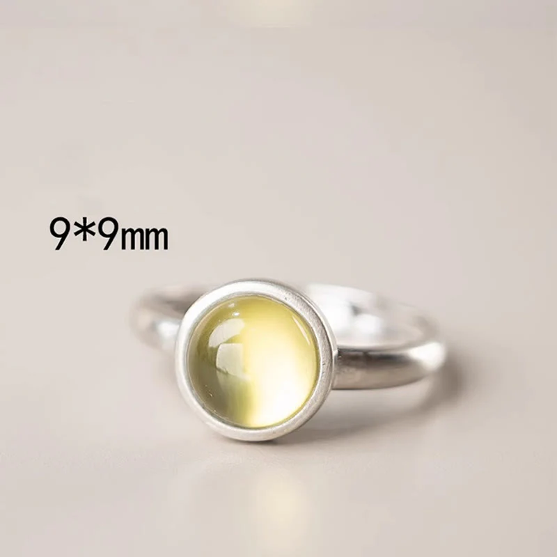 Buddha Stones Natural 925 Sterling Silver Prehnite Citrine Adjustable Happiness Ring
