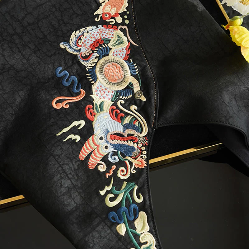 Buddha Stones Fish Flower Phoenix Embroidery Xiangyunsha Silk Shoulder Bag